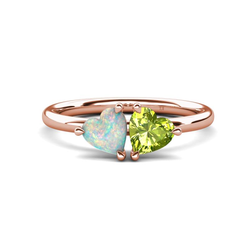 Francesca 1.40 ctw Heart Shape (6.00 mm) Opal & Peridot Toi Et Moi Engagement Ring 
