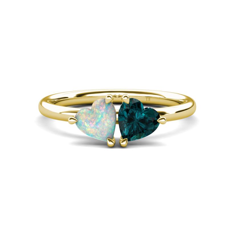 Francesca 1.45 ctw Heart Shape (6.00 mm) Opal & London Blue Topaz Toi Et Moi Engagement Ring 