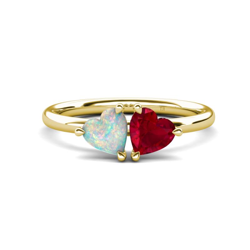 Francesca 1.25 ctw Heart Shape (6.00 mm) Opal & Lab Created Ruby Toi Et Moi Engagement Ring 