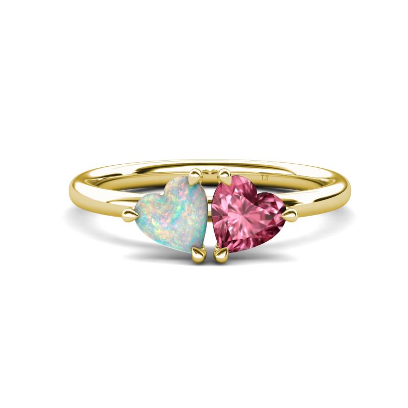 Francesca 1.25 ctw Heart Shape (6.00 mm) Opal & Pink Tourmaline Toi Et Moi Engagement Ring 
