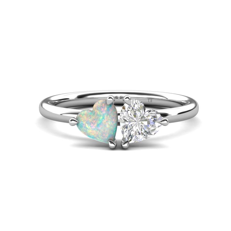 Francesca 1.35 ctw Heart Shape (6.00 mm) Opal & Lab Created White Sapphire Toi Et Moi Engagement Ring 