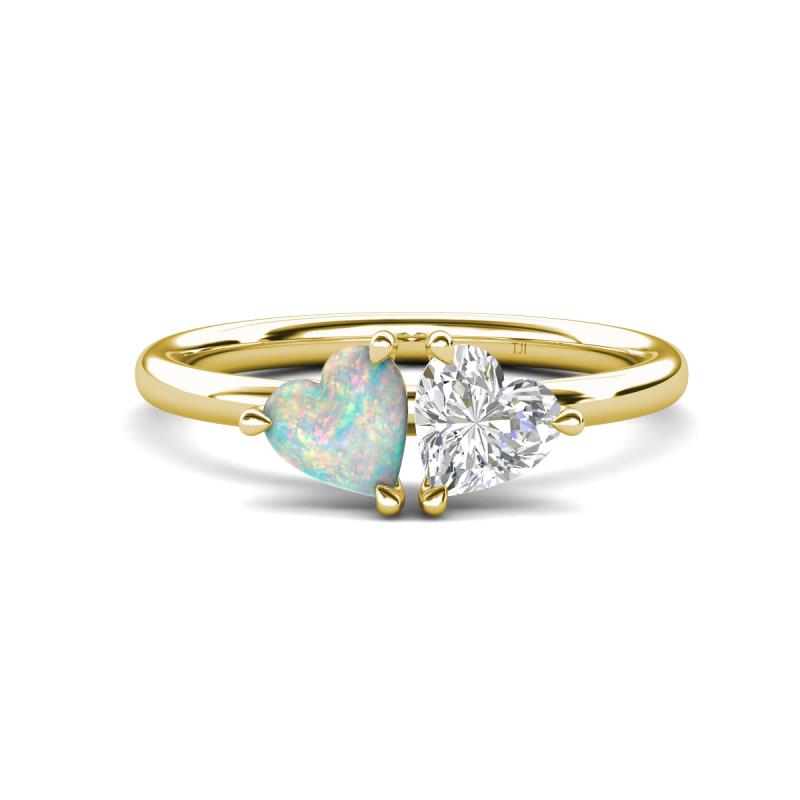 Francesca 1.35 ctw Heart Shape (6.00 mm) Opal & Lab Created White Sapphire Toi Et Moi Engagement Ring 