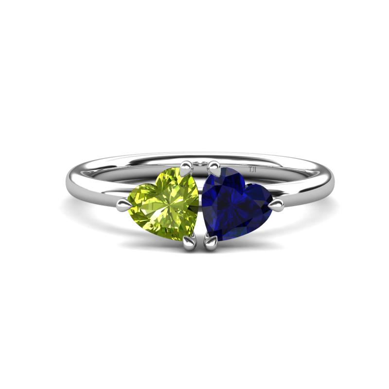 Francesca 1.85 ctw Heart Shape (6.00 mm) Peridot & Lab Created Blue Sapphire Toi Et Moi Engagement Ring 