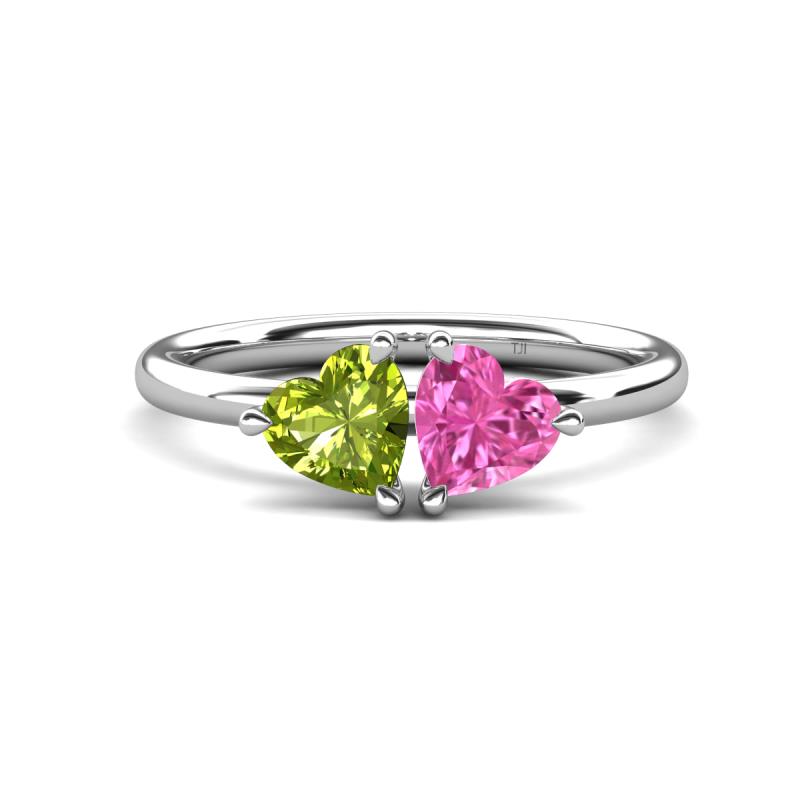 Francesca 1.85 ctw Heart Shape (6.00 mm) Peridot & Lab Created Pink Sapphire Toi Et Moi Engagement Ring 