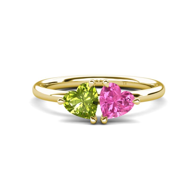 Francesca 1.85 ctw Heart Shape (6.00 mm) Peridot & Lab Created Pink Sapphire Toi Et Moi Engagement Ring 