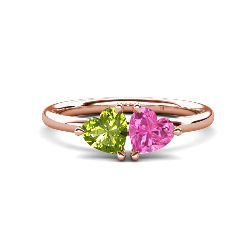 Francesca 1.85 ctw Heart Shape (6.00 mm) Peridot & Lab Created Pink Sapphire Toi Et Moi Engagement Ring 