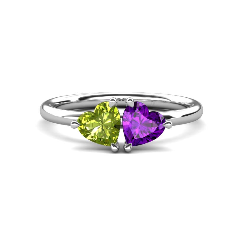 Francesca 1.63 ctw Heart Shape (6.00 mm) Peridot & Amethyst Toi Et Moi Engagement Ring 