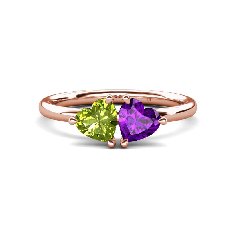 Francesca 1.63 ctw Heart Shape (6.00 mm) Peridot & Amethyst Toi Et Moi Engagement Ring 