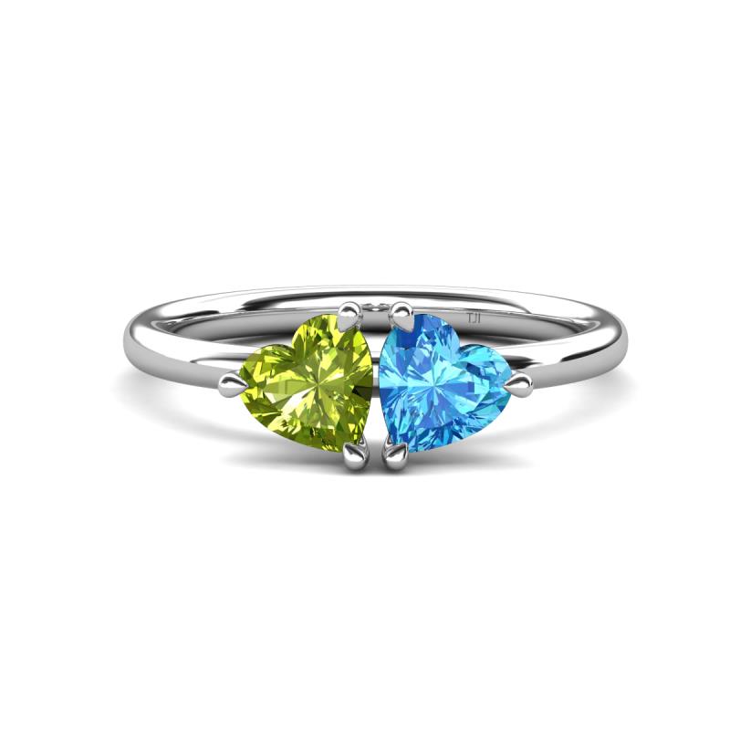Francesca 1.95 ctw Heart Shape (6.00 mm) Peridot & Blue Topaz Toi Et Moi Engagement Ring 