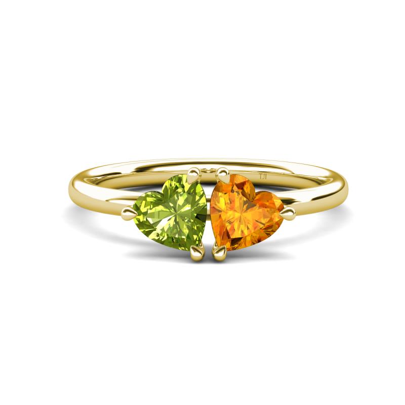 Francesca 1.63 ctw Heart Shape (6.00 mm) Peridot & Citrine Toi Et Moi Engagement Ring 