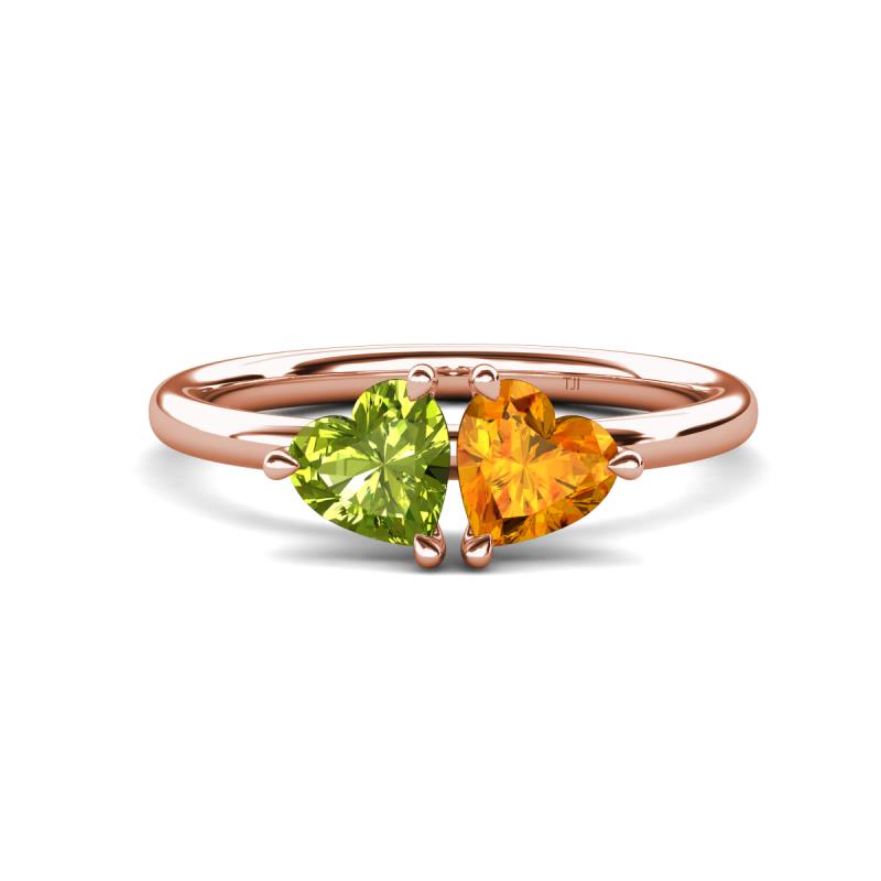 Francesca 1.63 ctw Heart Shape (6.00 mm) Peridot & Citrine Toi Et Moi Engagement Ring 