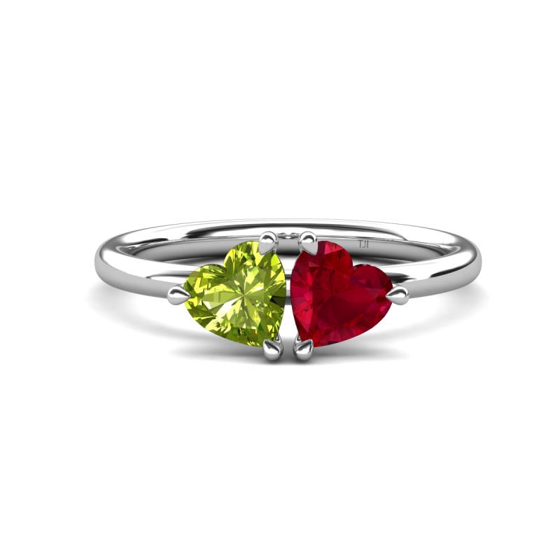 Francesca 1.75 ctw Heart Shape (6.00 mm) Peridot & Lab Created Ruby Toi Et Moi Engagement Ring 