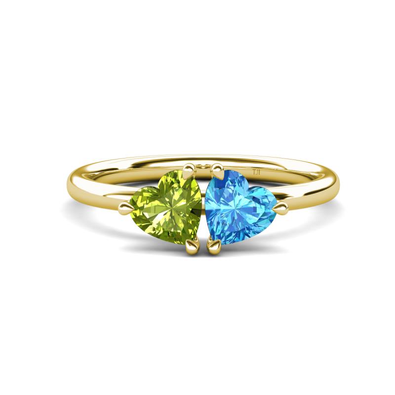 Francesca 1.95 ctw Heart Shape (6.00 mm) Peridot & Blue Topaz Toi Et Moi Engagement Ring 