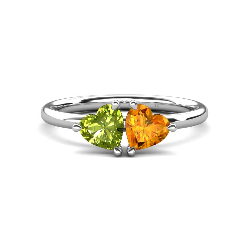 Francesca 1.63 ctw Heart Shape (6.00 mm) Peridot & Citrine Toi Et Moi Engagement Ring 