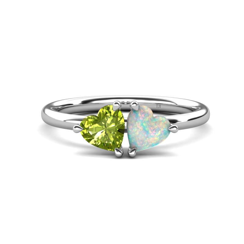 Francesca 1.40 ctw Heart Shape (6.00 mm) Peridot & Opal Toi Et Moi Engagement Ring 