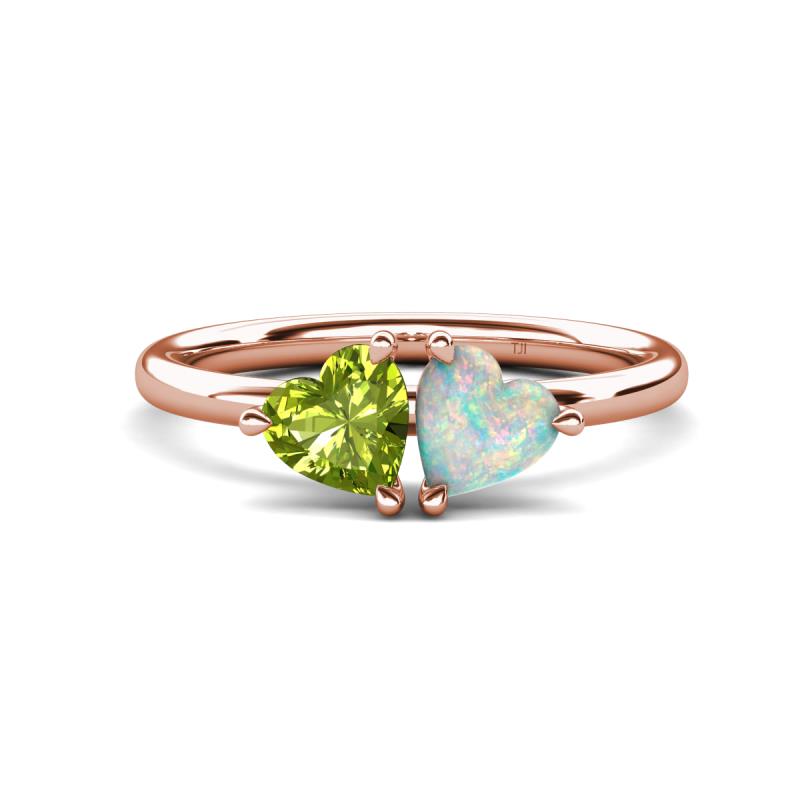 Francesca 1.40 ctw Heart Shape (6.00 mm) Peridot & Opal Toi Et Moi Engagement Ring 