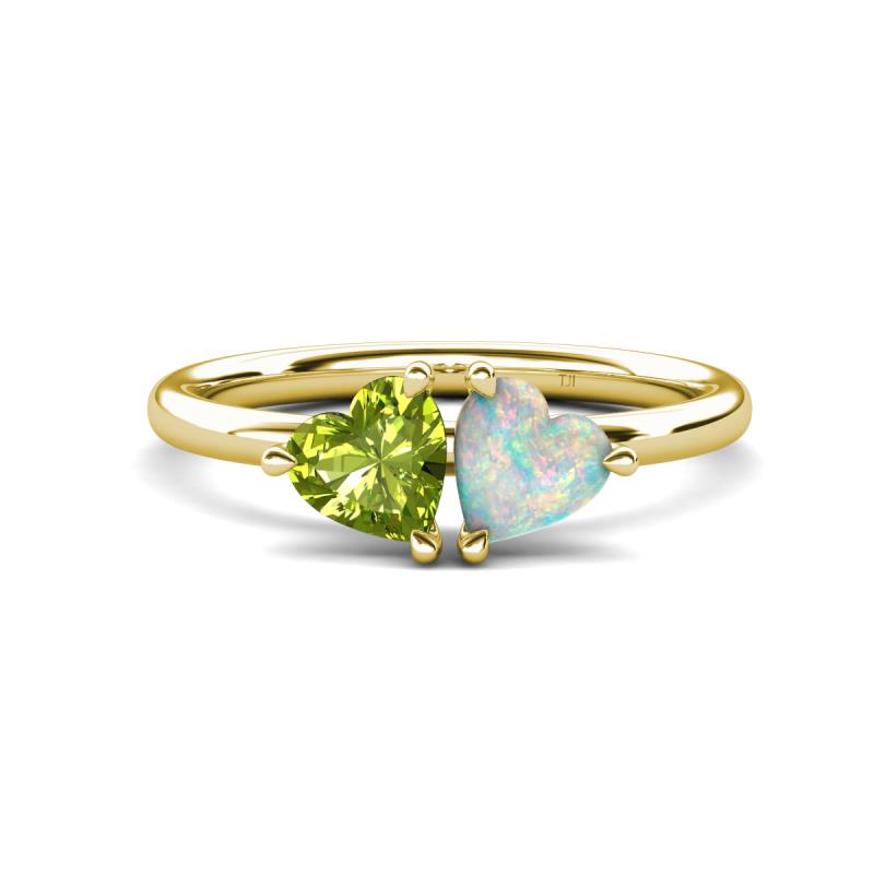 Francesca 1.40 ctw Heart Shape (6.00 mm) Peridot & Opal Toi Et Moi Engagement Ring 