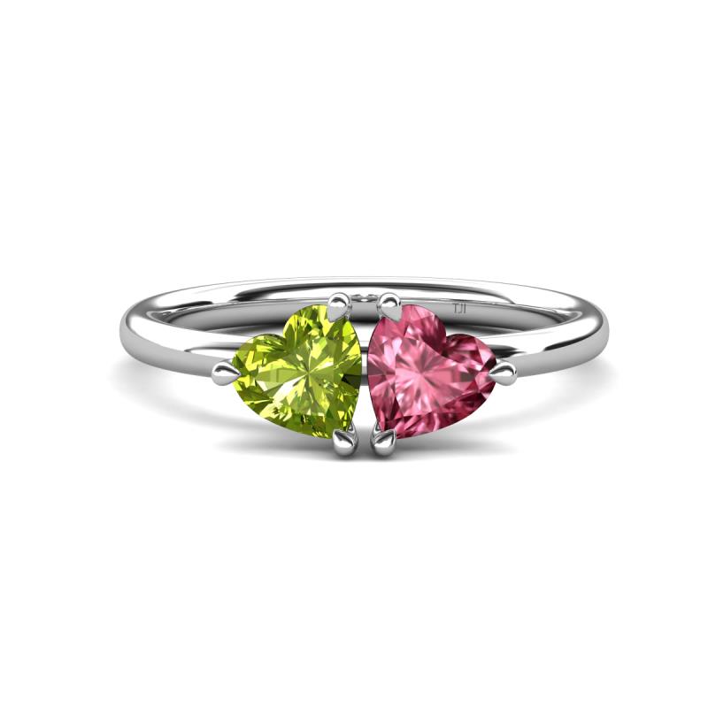 Francesca 1.75 ctw Heart Shape (6.00 mm) Peridot & Pink Tourmaline Toi Et Moi Engagement Ring 