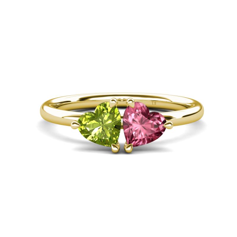 Francesca 1.75 ctw Heart Shape (6.00 mm) Peridot & Pink Tourmaline Toi Et Moi Engagement Ring 