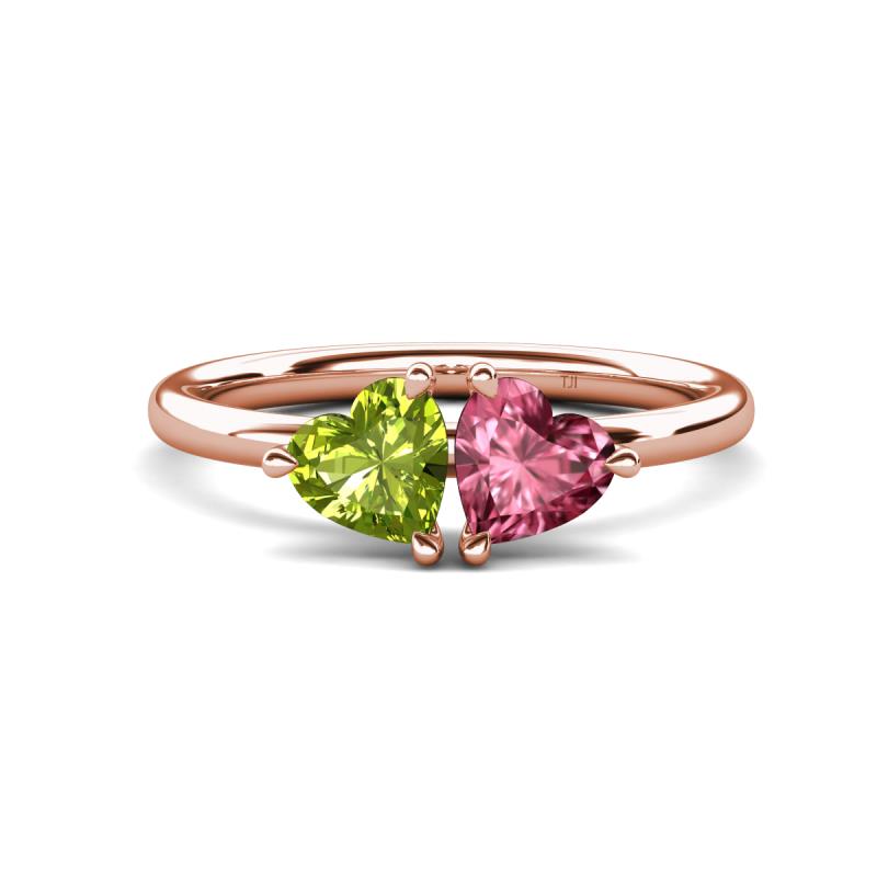 Francesca 1.75 ctw Heart Shape (6.00 mm) Peridot & Pink Tourmaline Toi Et Moi Engagement Ring 