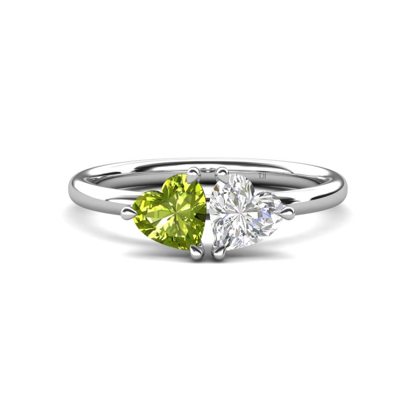 Francesca 1.85 ctw Heart Shape (6.00 mm) Peridot & Lab Created White Sapphire Toi Et Moi Engagement Ring 