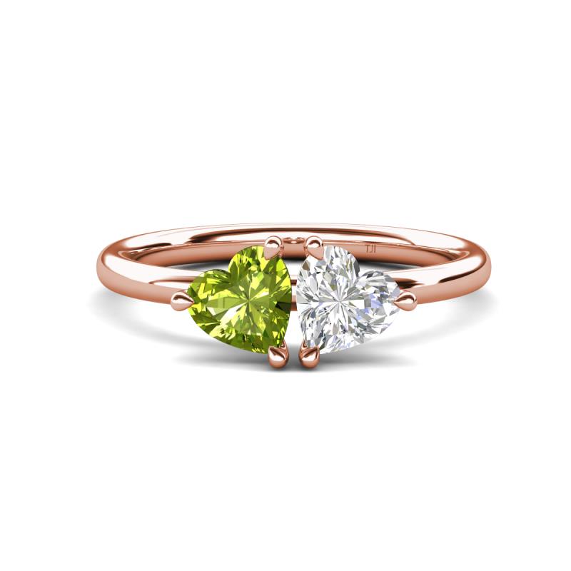 Francesca 1.85 ctw Heart Shape (6.00 mm) Peridot & Lab Created White Sapphire Toi Et Moi Engagement Ring 