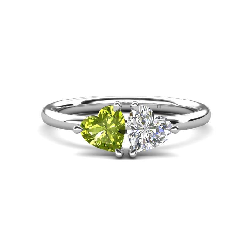 Francesca 1.80 ctw Heart Shape (6.00 mm) Peridot & IGI Certified Lab Grown Diamond Toi Et Moi Engagement Ring 