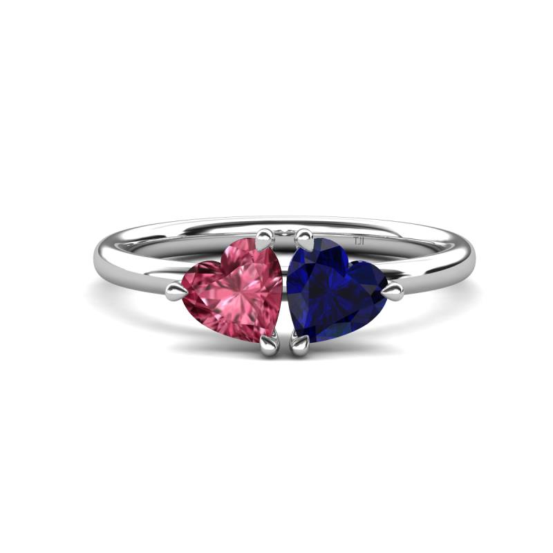 Francesca 1.70 ctw Heart Shape (6.00 mm) Pink Tourmaline & Lab Created Blue Sapphire Toi Et Moi Engagement Ring 
