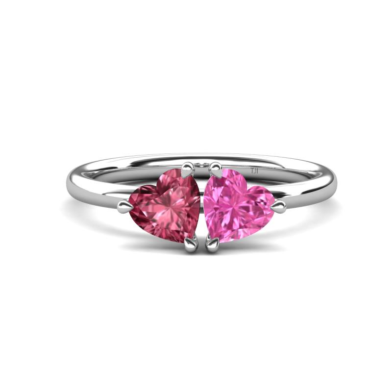 Francesca 1.70 ctw Heart Shape (6.00 mm) Pink Tourmaline & Lab Created Pink Sapphire Toi Et Moi Engagement Ring 