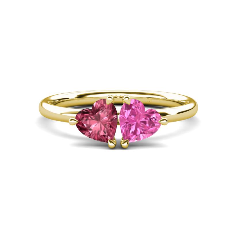 Francesca 1.70 ctw Heart Shape (6.00 mm) Pink Tourmaline & Lab Created Pink Sapphire Toi Et Moi Engagement Ring 