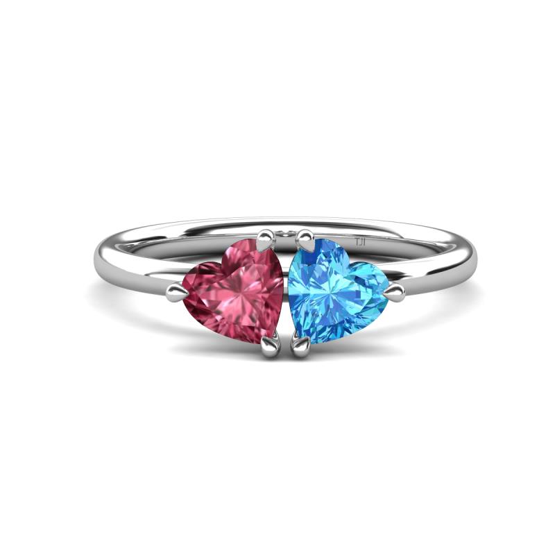 Francesca 1.80 ctw Heart Shape (6.00 mm) Pink Tourmaline & Blue Topaz Toi Et Moi Engagement Ring 