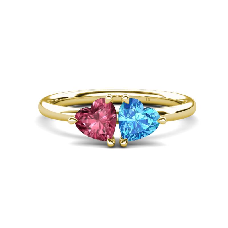 Francesca 1.80 ctw Heart Shape (6.00 mm) Pink Tourmaline & Blue Topaz Toi Et Moi Engagement Ring 