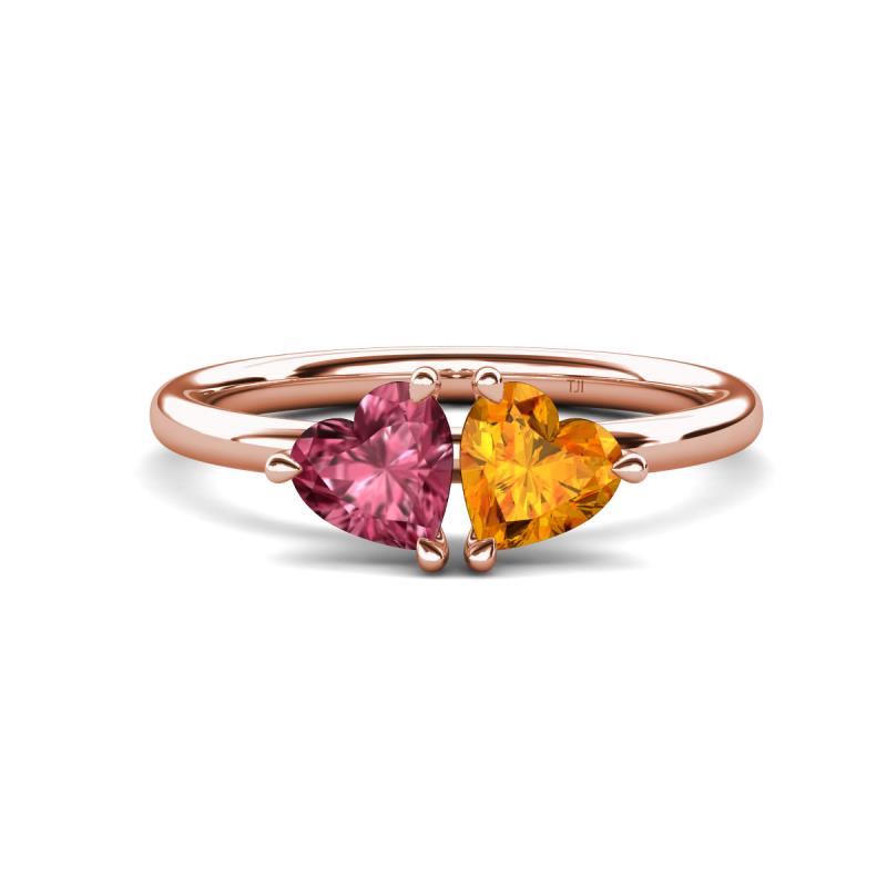 Francesca 1.48 ctw Heart Shape (6.00 mm) Pink Tourmaline & Citrine Toi Et Moi Engagement Ring 