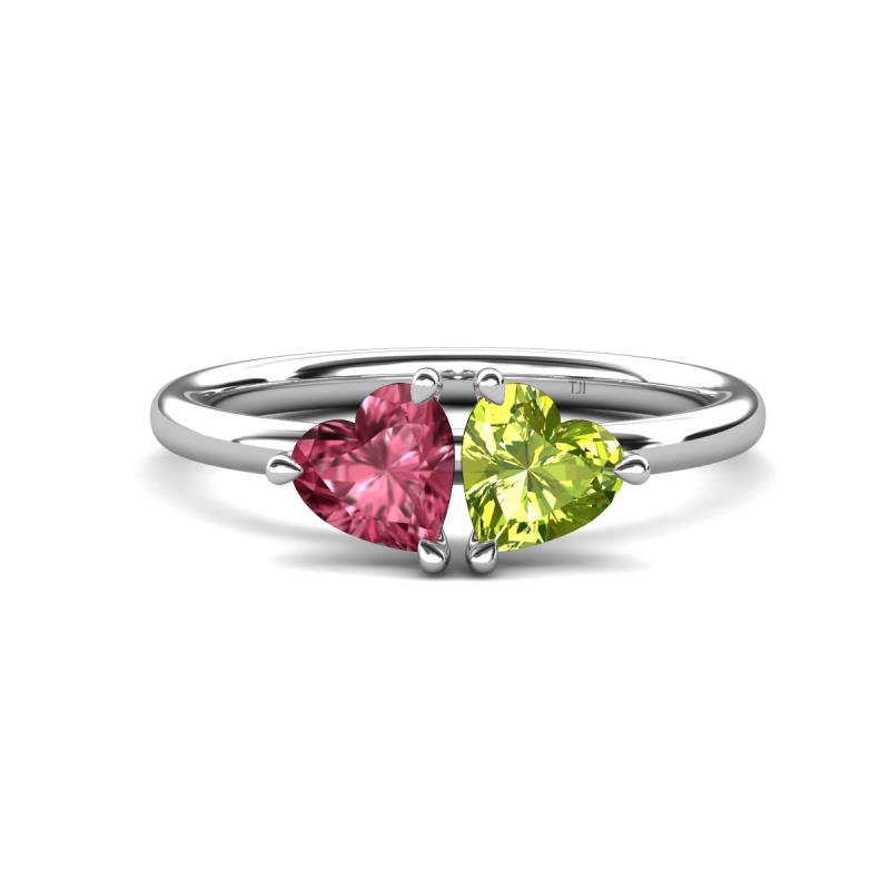 Francesca 1.75 ctw Heart Shape (6.00 mm) Pink Tourmaline & Peridot Toi Et Moi Engagement Ring 