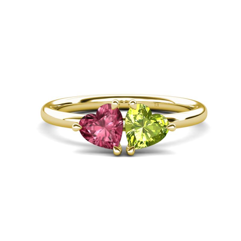 Francesca 1.75 ctw Heart Shape (6.00 mm) Pink Tourmaline & Peridot Toi Et Moi Engagement Ring 