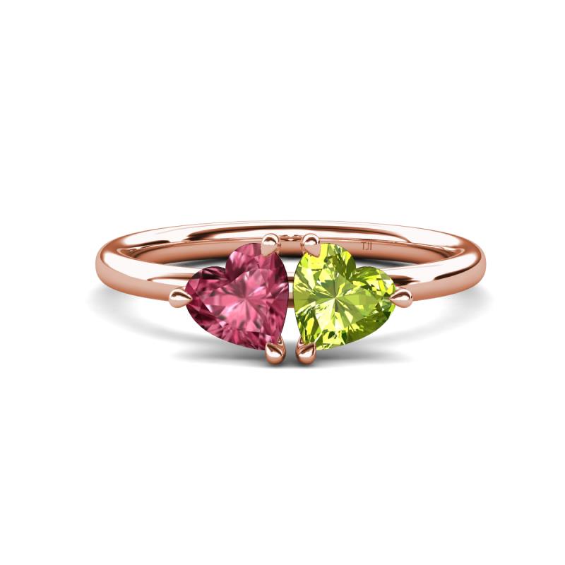 Francesca 1.75 ctw Heart Shape (6.00 mm) Pink Tourmaline & Peridot Toi Et Moi Engagement Ring 