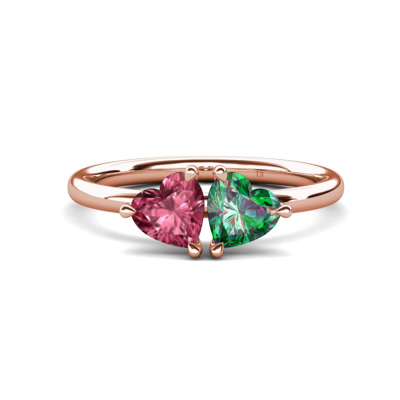 Francesca 1.55 ctw Heart Shape (6.00 mm) Pink Tourmaline & Lab Created Alexandrite Toi Et Moi Engagement Ring 