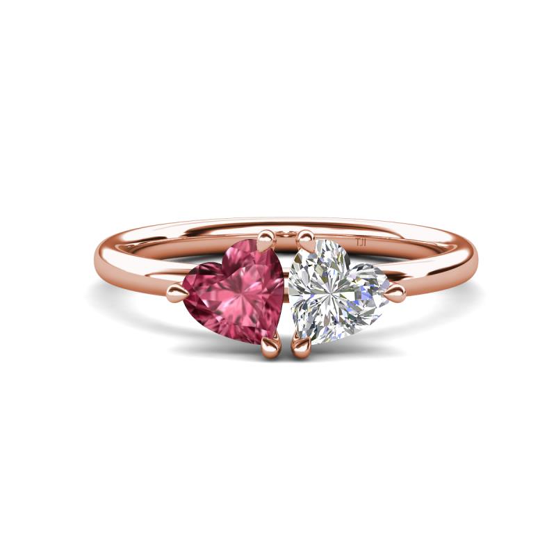 Francesca 1.50 ctw Heart Shape (6.00 mm) Pink Tourmaline & Moissanite Toi Et Moi Engagement Ring 