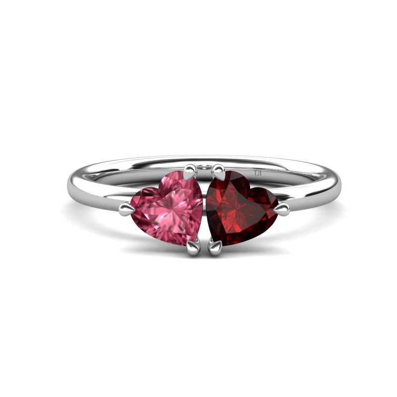 Francesca 1.75 ctw Heart Shape (6.00 mm) Pink Tourmaline & Red Garnet Toi Et Moi Engagement Ring 