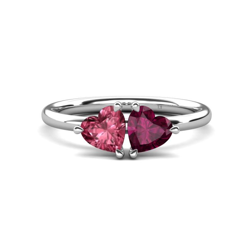 Francesca 1.90 ctw Heart Shape (6.00 mm) Pink Tourmaline & Rhodolite Garnet Toi Et Moi Engagement Ring 