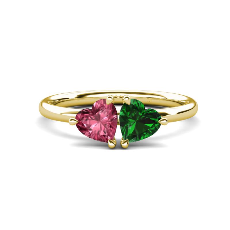 Francesca 1.55 ctw Heart Shape (6.00 mm) Pink Tourmaline & Lab Created Emerald Toi Et Moi Engagement Ring 