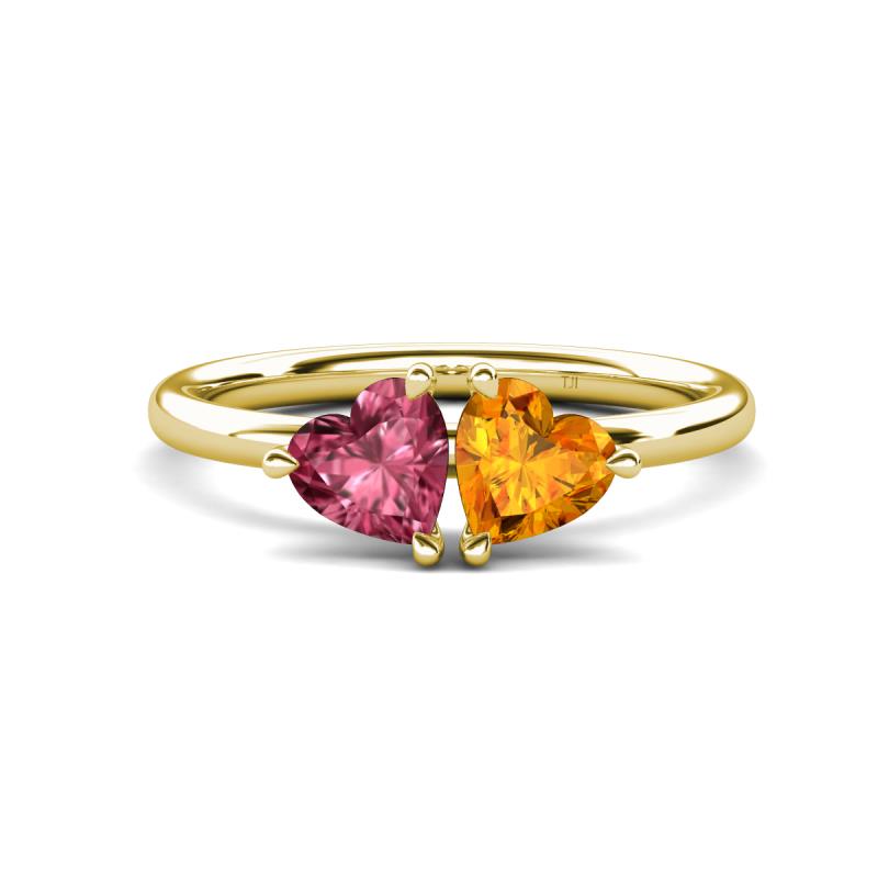 Francesca 1.48 ctw Heart Shape (6.00 mm) Pink Tourmaline & Citrine Toi Et Moi Engagement Ring 