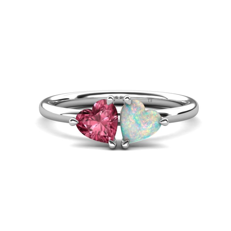 Francesca 1.25 ctw Heart Shape (6.00 mm) Pink Tourmaline & Opal Toi Et Moi Engagement Ring 