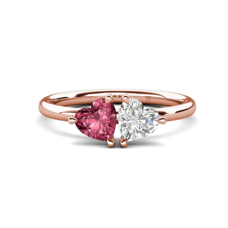 Gold Heart Ring With Pink Sapphire. Heart Diamond Ring. Pink Heart