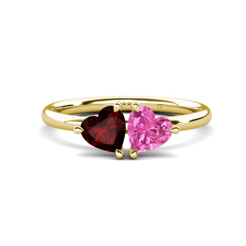 Francesca 1.85 ctw Heart Shape (6.00 mm) Red Garnet & Lab Created Pink Sapphire Toi Et Moi Engagement Ring 