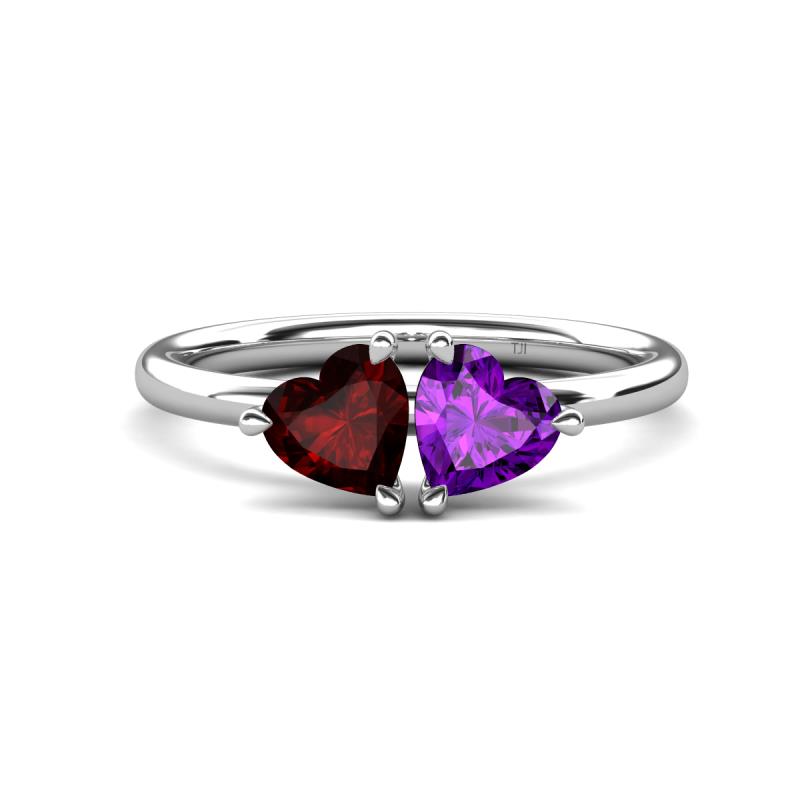 Francesca 1.63 ctw Heart Shape (6.00 mm) Red Garnet & Amethyst Toi Et Moi Engagement Ring 