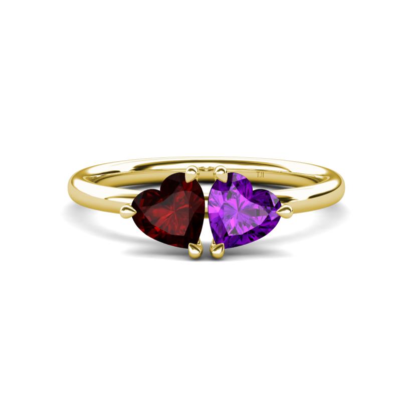 Francesca 1.63 ctw Heart Shape (6.00 mm) Red Garnet & Amethyst Toi Et Moi Engagement Ring 