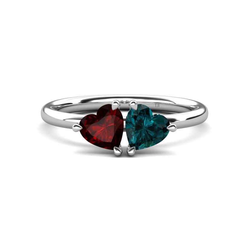 Francesca 1.95 ctw Heart Shape (6.00 mm) Red Garnet & London Blue Topaz Toi Et Moi Engagement Ring 