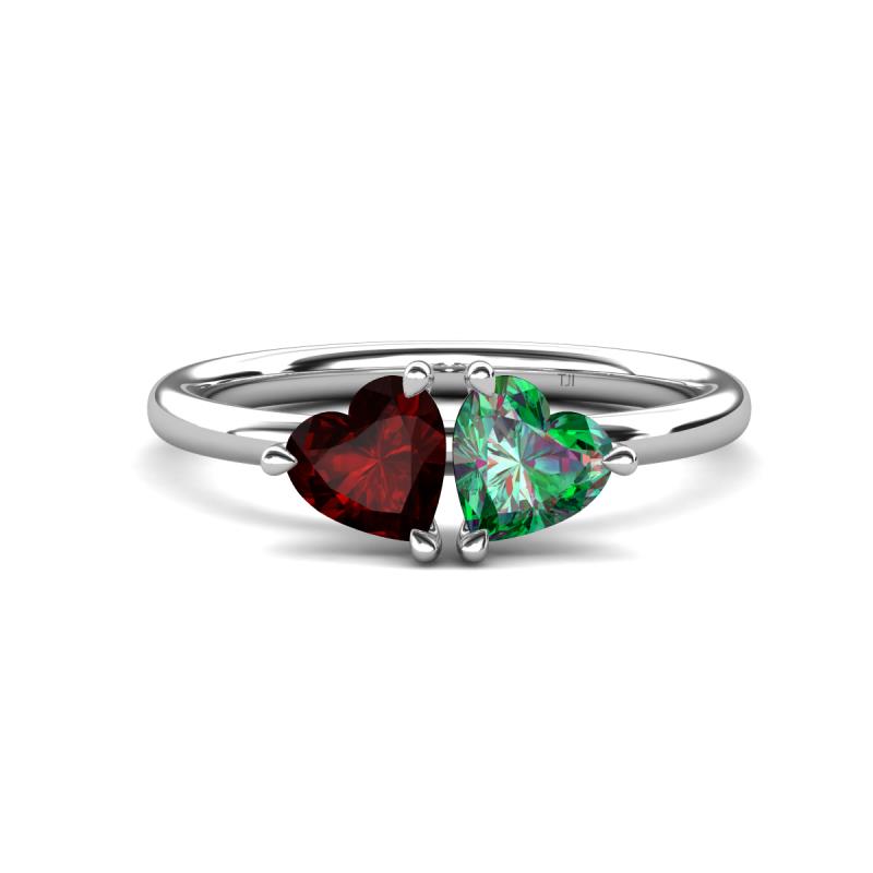 Francesca 1.70 ctw Heart Shape (6.00 mm) Red Garnet & Lab Created Alexandrite Toi Et Moi Engagement Ring 