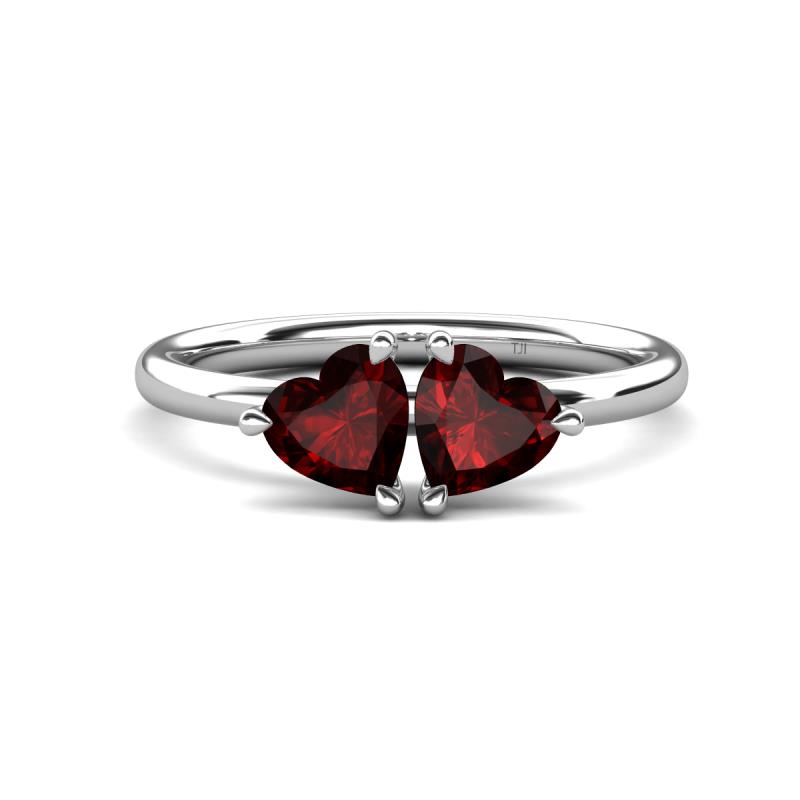 Francesca 1.90 ctw Heart Shape (6.00 mm) Red Garnet Toi Et Moi Engagement Ring 
